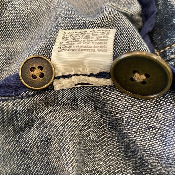 St. Johns Bay stretch women's Large denim blazer jacket slightly cropped pockets - Picture 9 of 9